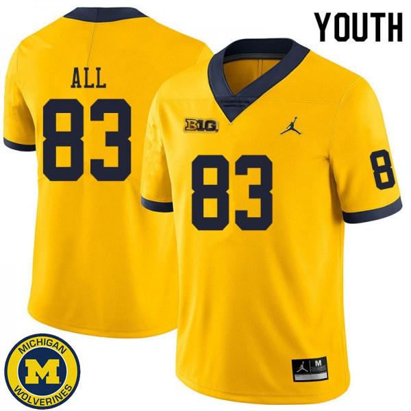 Youth Michigan Wolverines #83 Erick All Yellow Football Jersey